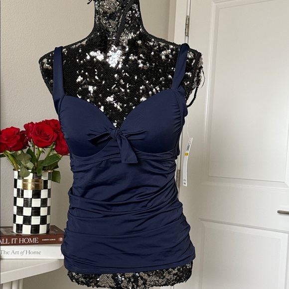 Anne Cole Navy Ruched swim Top - Picture 2 of 6